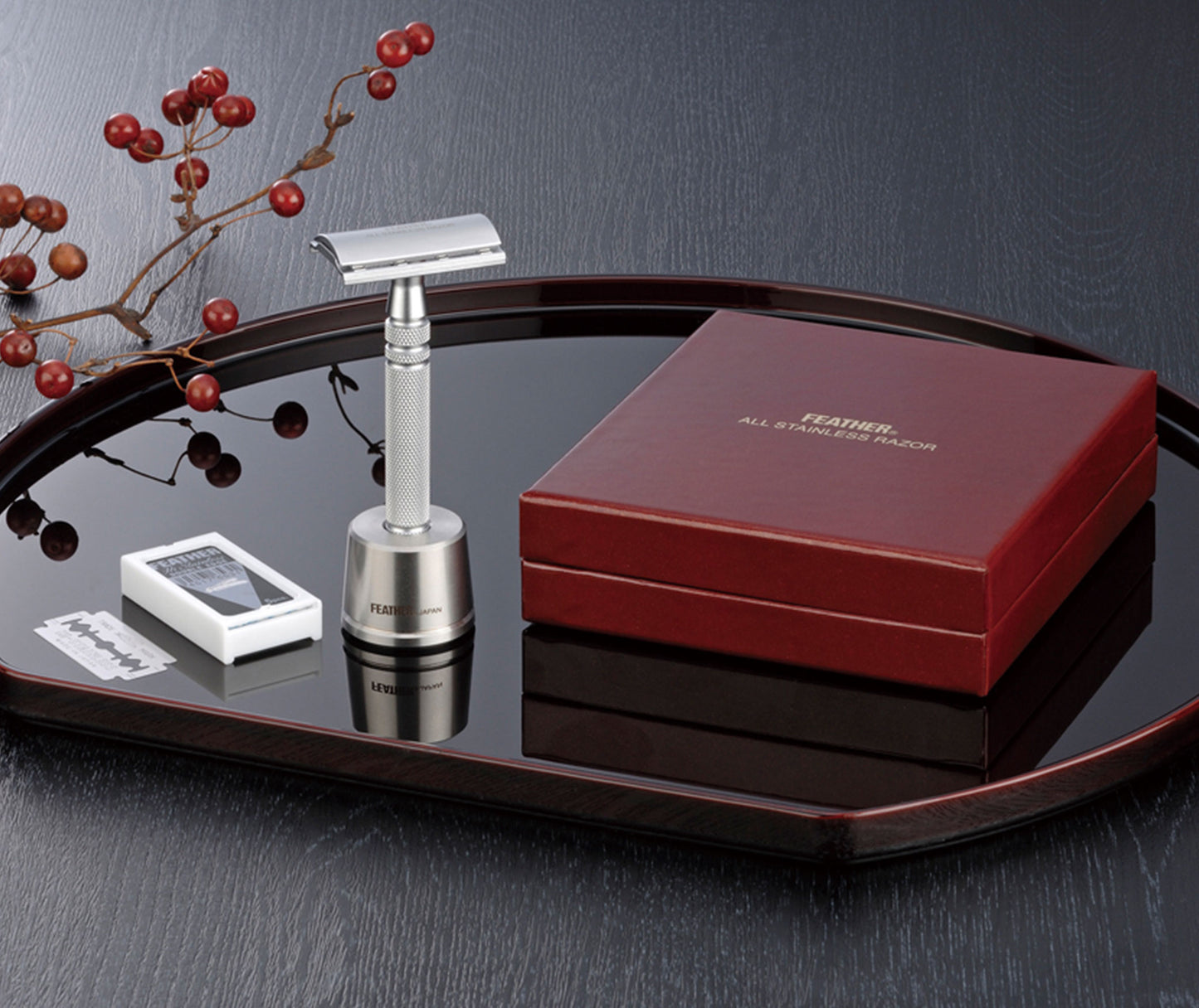 Feather All Stainless Steel Double Edge Safety Razor W/Stainless Steel Stand (AS-D2S)