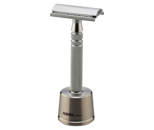 Feather All Stainless Steel Double Edge Safety Razor W/Stainless Steel Stand (AS-D2S)